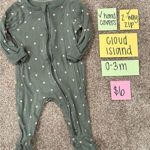 Cloud Island Olive Heart Print Footie